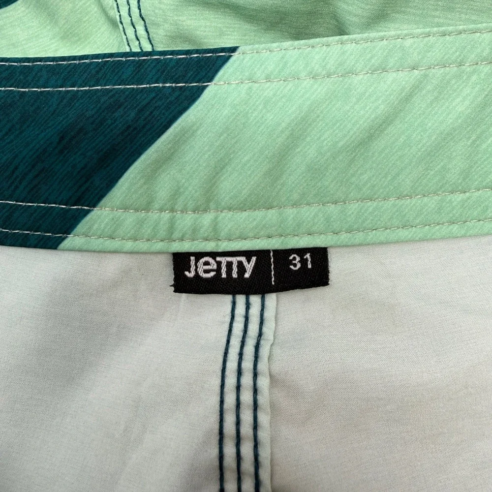 Jetty Marine Supply Mens Size 31 Striped Board‎ Shorts Green Teal Swim Trunks